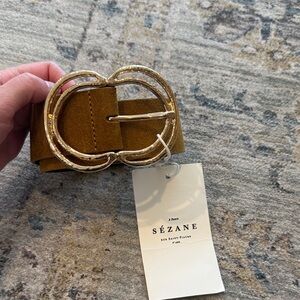 NWT Sézane Selena Tan Belt with Gold Buckle